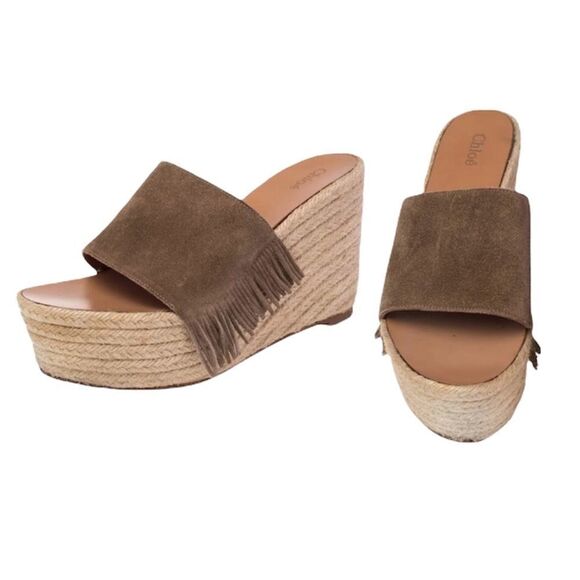 Chloe Platform Suede Fringe Espadrilles Size EU 37/ US 6.5 - Picture 1 of 15